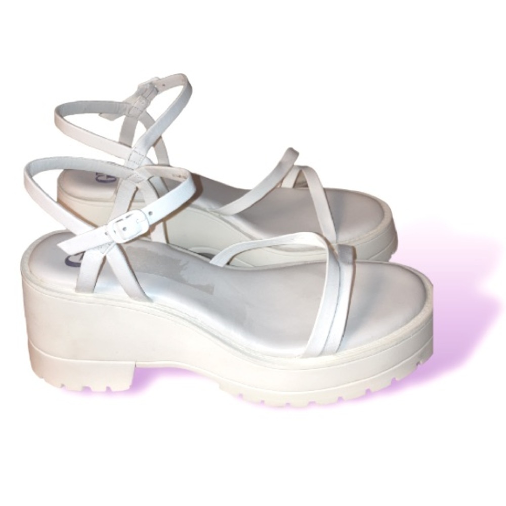 NWOT Gianni Bini White size 8 1/2 Wild-Child Leather Platform Sandals size 9.5 - Picture 11 of 13